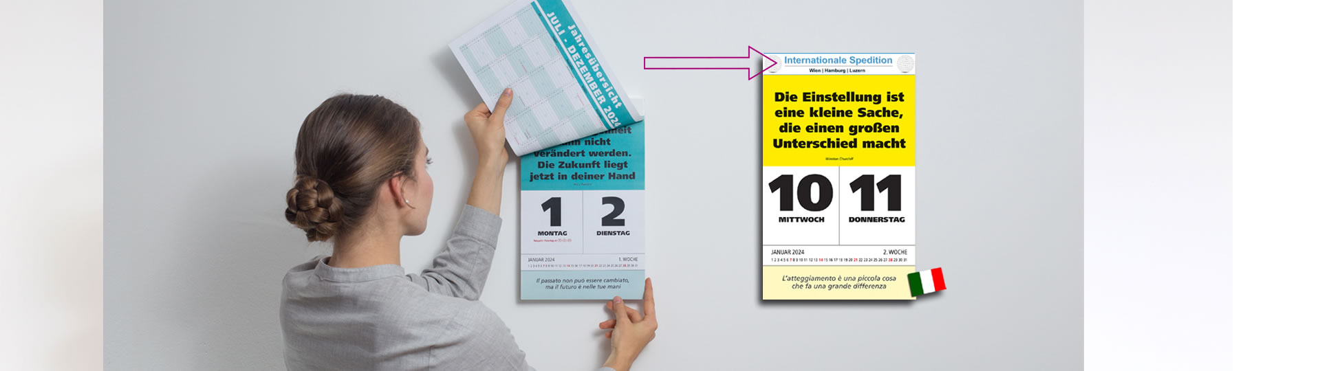 Impuls Kalender GmbH - neuer 2Tagespruchkalender doppio mit englischer und italienischer Spruchübersetzung Jahrgang 2024