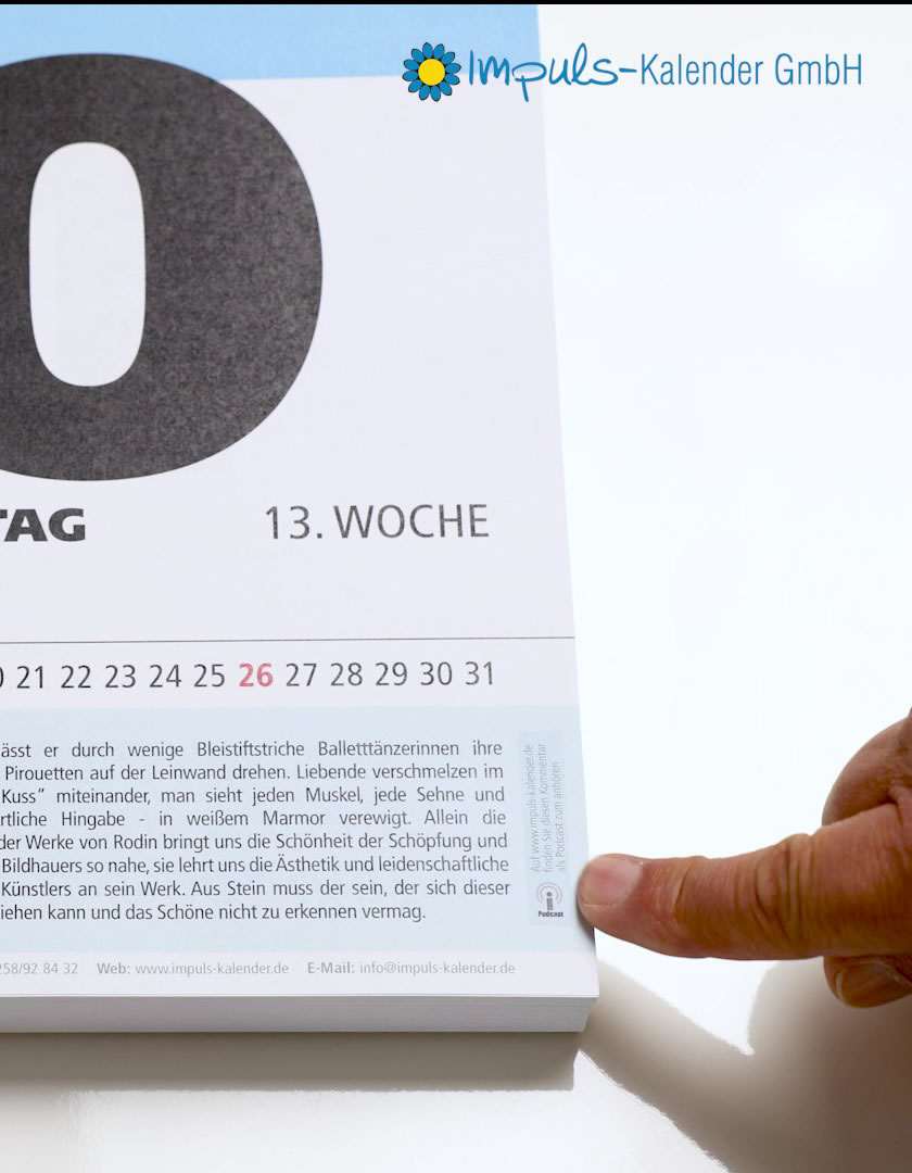 Sprüchekalender mit Kommentar zum Zitat von Impuls-Kalender GmbH - Hören Sie mal rein in unsere Sprücheaudiothek. Günsstig Sprüchekalender Zitatekalender Leitsprüchekalender kaufen