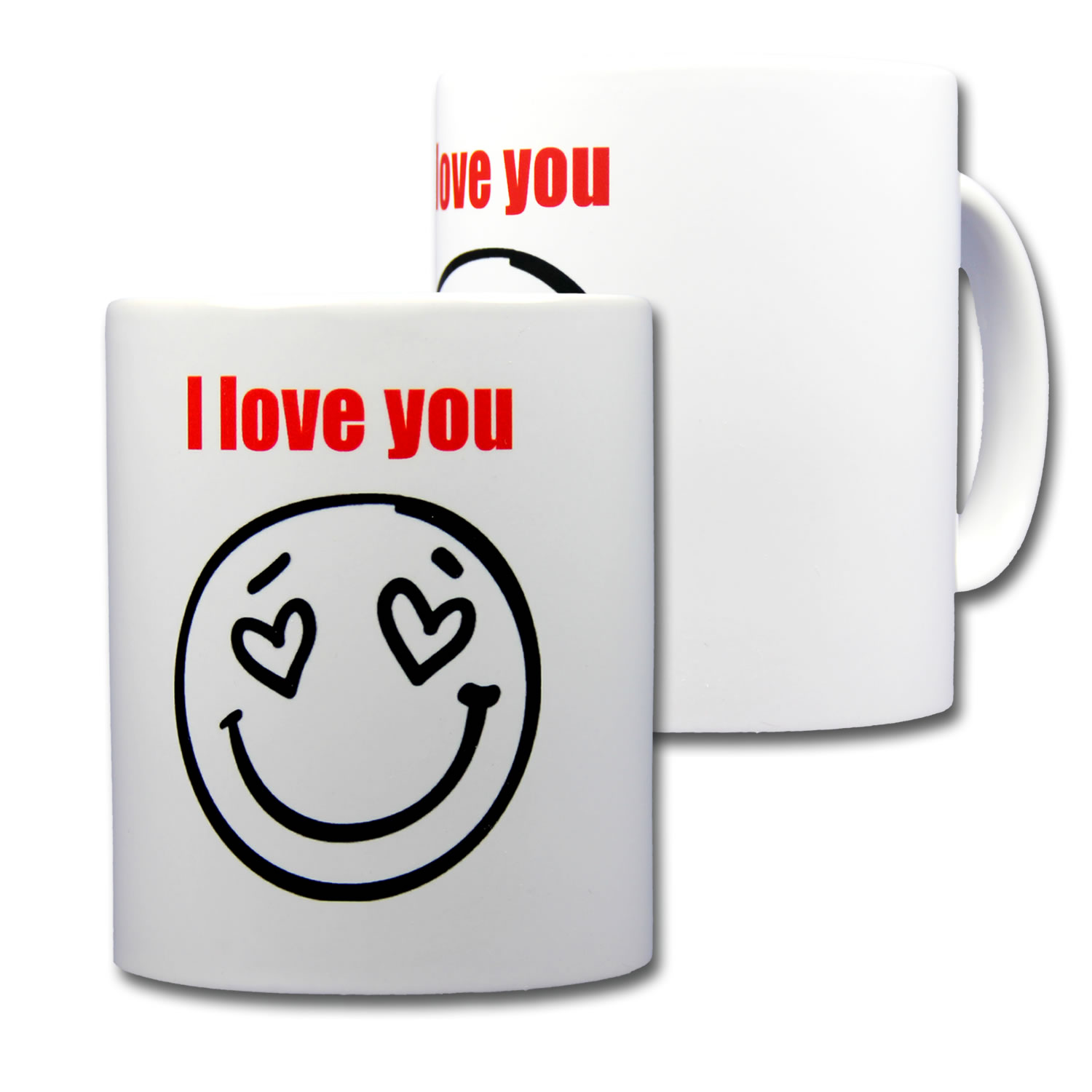 Fröhliche Impuls-Smileytasse mit Leitspruch:  I love you