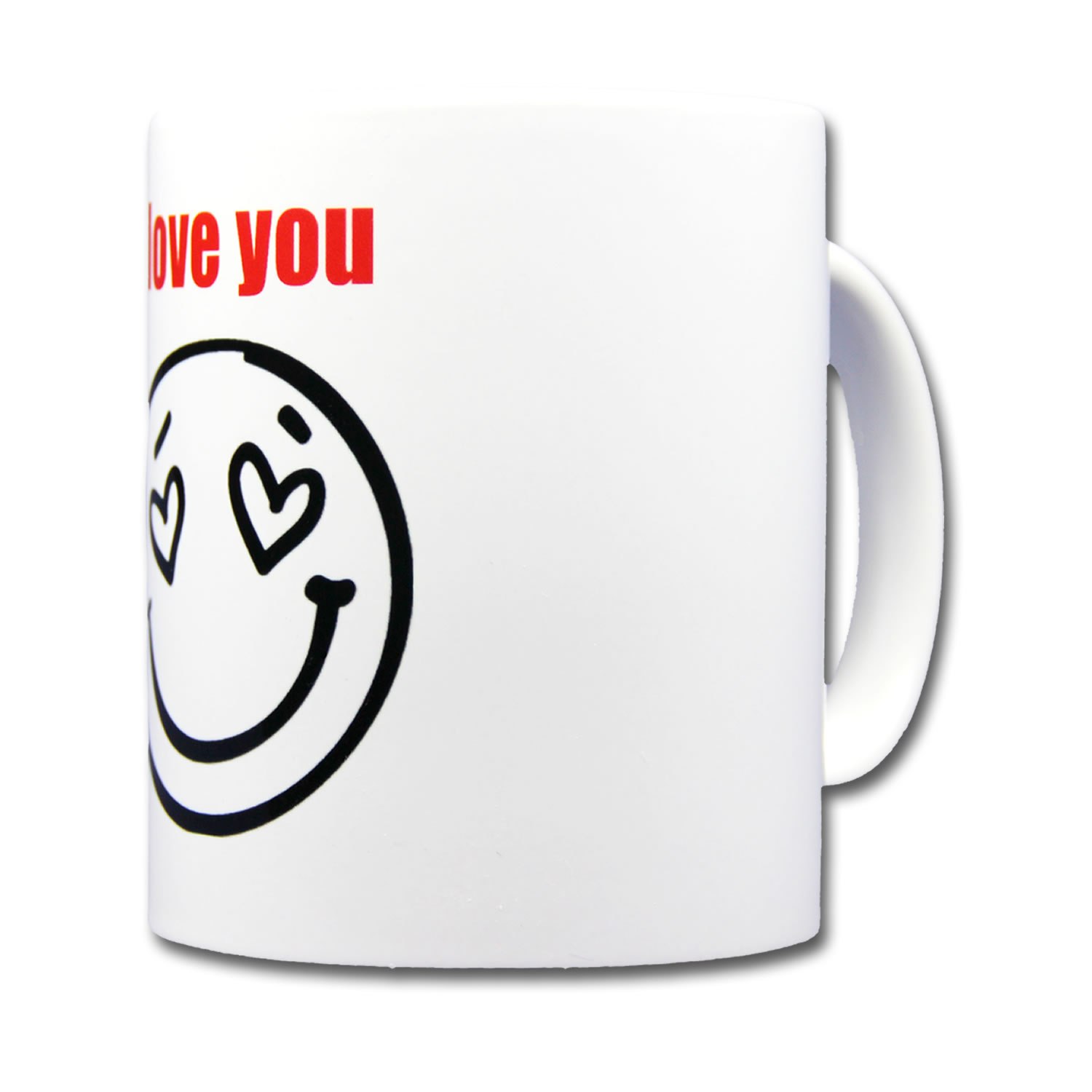 Fröhliche Impuls-Smileytasse mit Leitspruch:  I love you